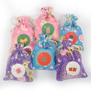 

24Pcs Linen bag DIY Xmas Pattern Advent Calendar Candy Gift Decoration