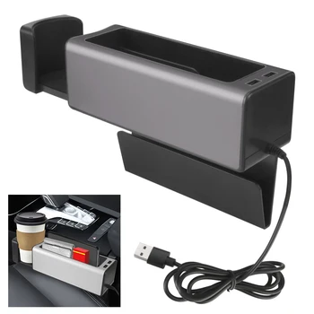 

LEEPEE USB Charger Car Seat Crevice Storage Box Elastic Holder For Phone Cup Stowing Tidying Organizer Accessories Universal