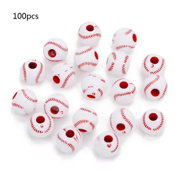 

100Pcs Green Tennis Ball Round Beads/Brown Rugby Shape Volleyball Baseball Sports Spacer Beads DIY Jewelry Making Tool Accessory