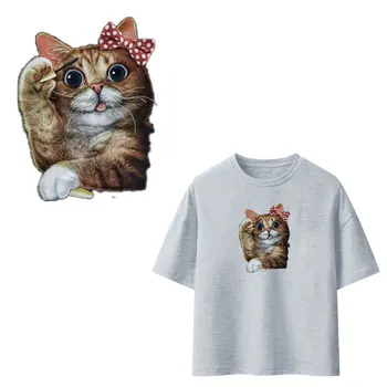 

Cute Cat Dog Clothing Stickers Iron On Patches Diy Heat Transfers Patch For Clothes T-shirt Appliques Decoration