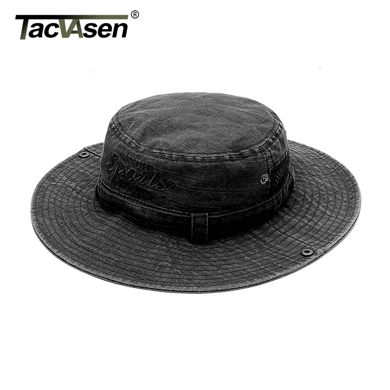 TACVASEN, мужская летняя шляпа с широкими полями, Панама, шляпы от солнца, хлопковые, с вышивкой, складная, военная, тактическая Кепка, для похода, рыбака, Кепка