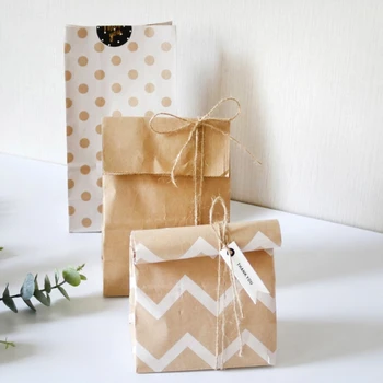 

24 Sets Retro Wavy Dot Kraft Paper Baking Candy Bag Tags Clips Thank You Sticker