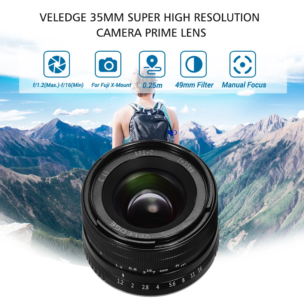 

VELEDGE 35mm F/1.2 High Resolution Large Aperture Standard Camera Prime Lens MF Manual Focus Lens for Fujifilm X-Mount Cameras