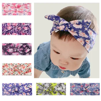 

Baby headband spring and summer soft printed baby rabbit ears corolla elastic princess headband