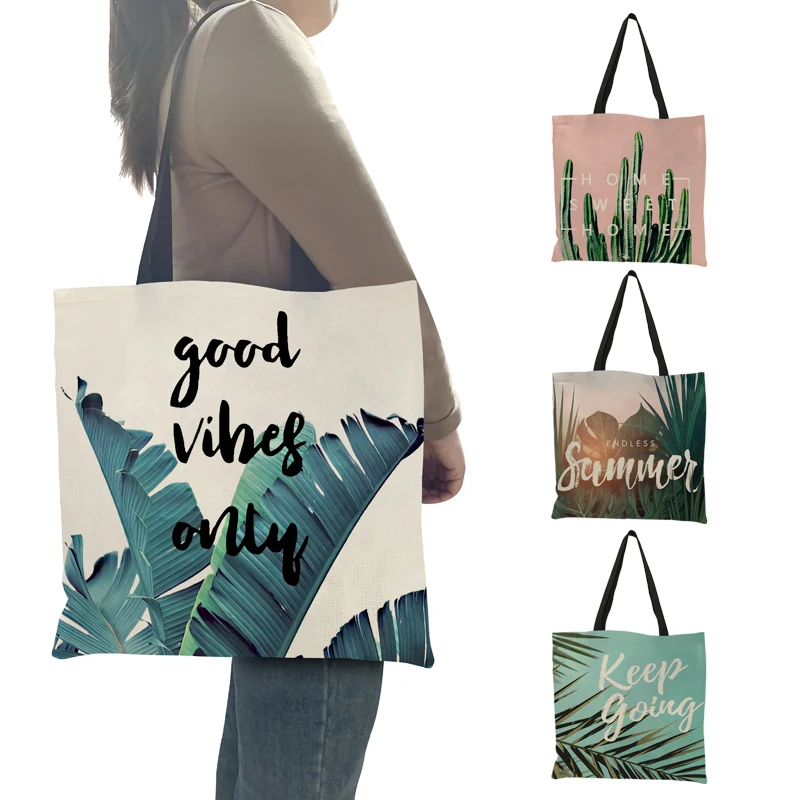 

Summer New Tropical Green Plant Eco Foldable Shopping Bags Handbag Women Ladies Casual Totes Shoulder Bag Purse Outdoor Beach