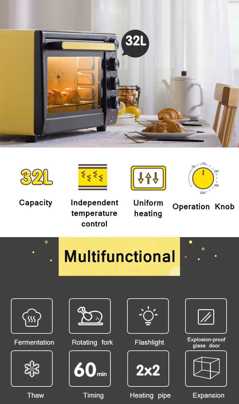 CUKYI 1600 Вт 32Л Бытовая мини-электрическая духовка Хлебопекарная машина интеллектуальная синхронизация выпечки Кухня хлеб тостер брожение