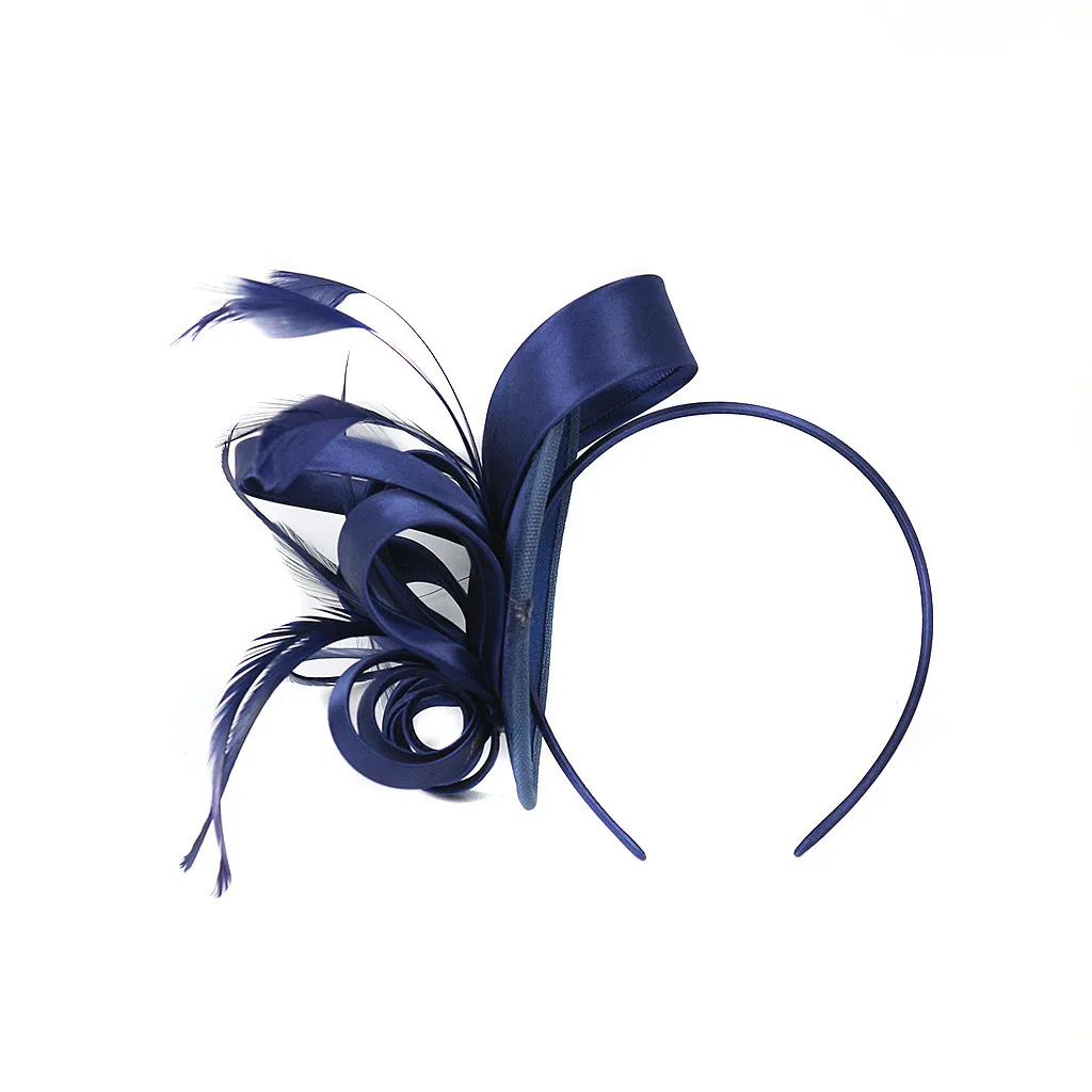 Роскошная женская головная повязка старинный головной убор перо обруч с завязкой Great Gatsby ленточный обруч Декор Аксессуары для волос - Color: Navy Blue