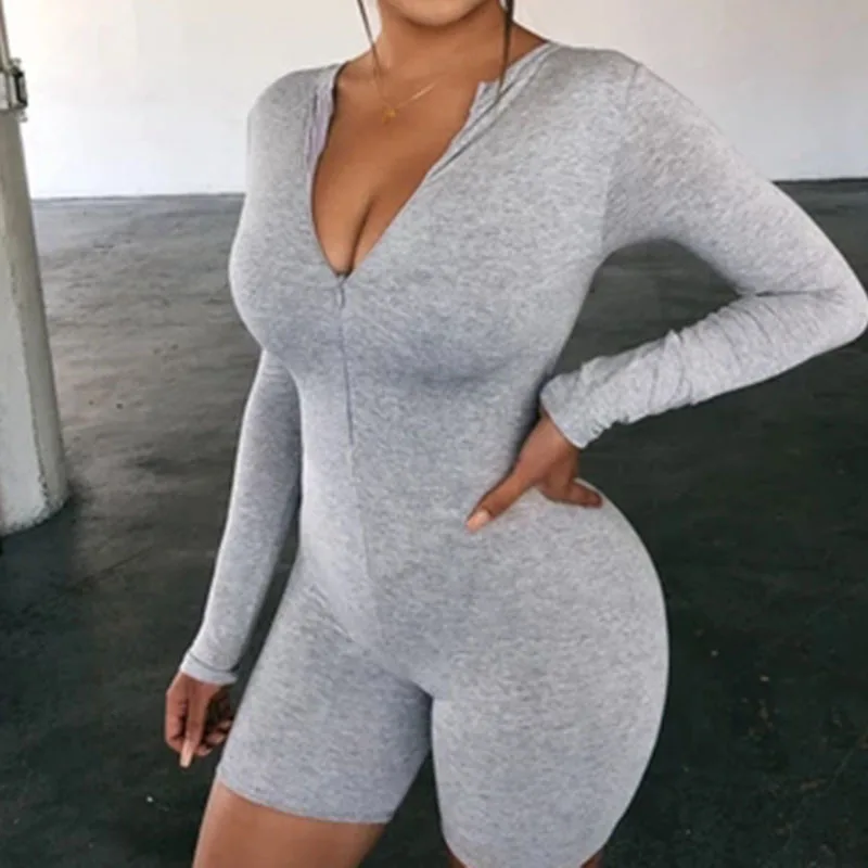 Autumn Neon Women Playsuits Casual Street Rompers V-Neck Zipper Skinny Black Winter Outfits Double Side Wear Jumpsuit GV108