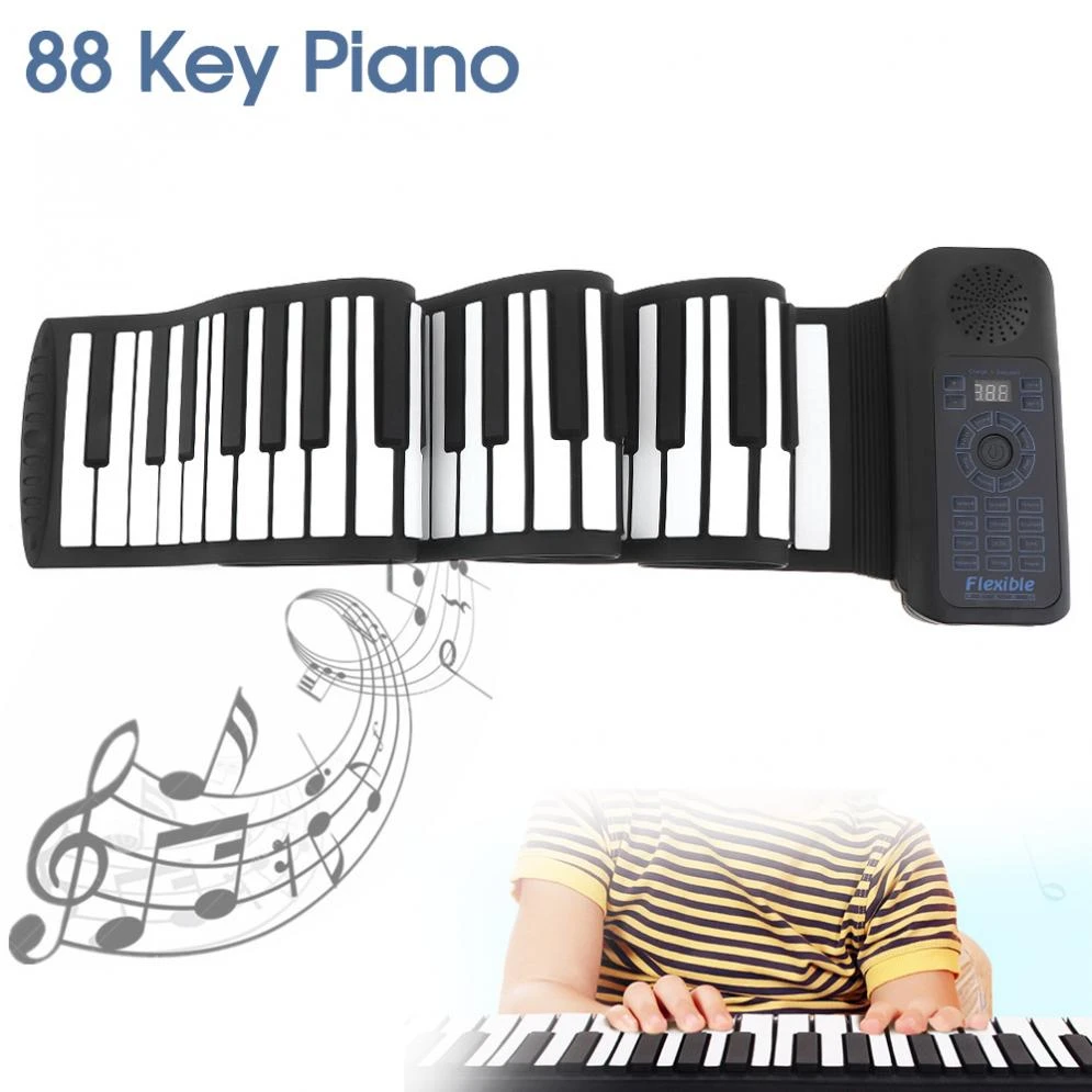 Portable Piano Soft Silicon Electric Digital Foldable Roll Up USB MIDI 88 Thickened Keys