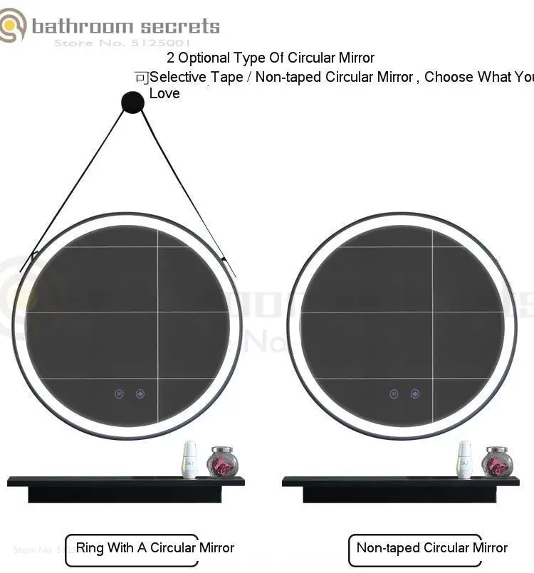 Умный сенсорный светодиодный светильник для ванной зеркало анти-туман настенный макияж зеркало черная рамка кованого железа край круглое зеркало