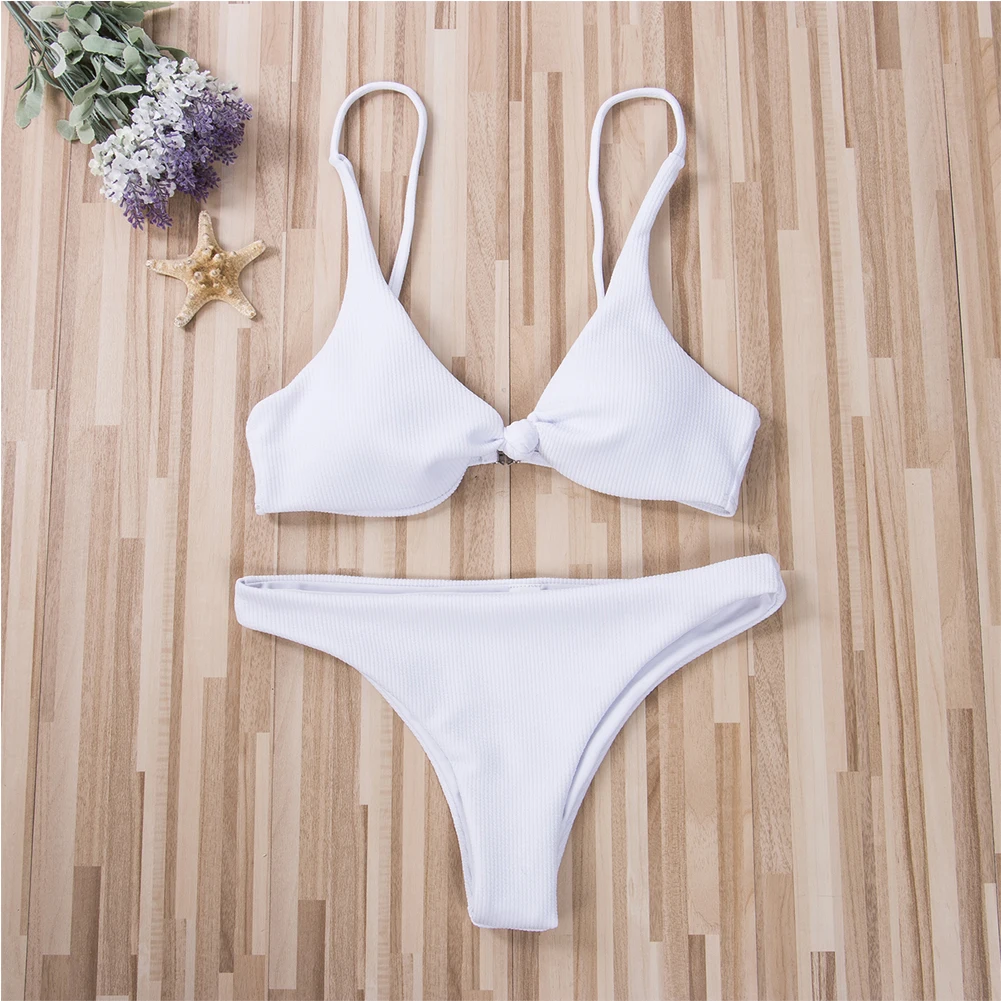 

Stylish Women Swimwear Solid Sexy Bra Tank Top and Briefs Two Pieces Bikini Set