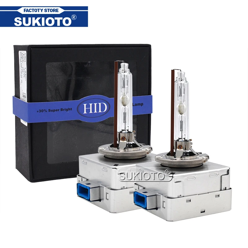 SUKIOTO Original 2PCS Super Brightness 35W 55W D8S Xenon HID Bulb Car Styling Metal Holder 5500K White D8S HID Headlight Bulbs (2)