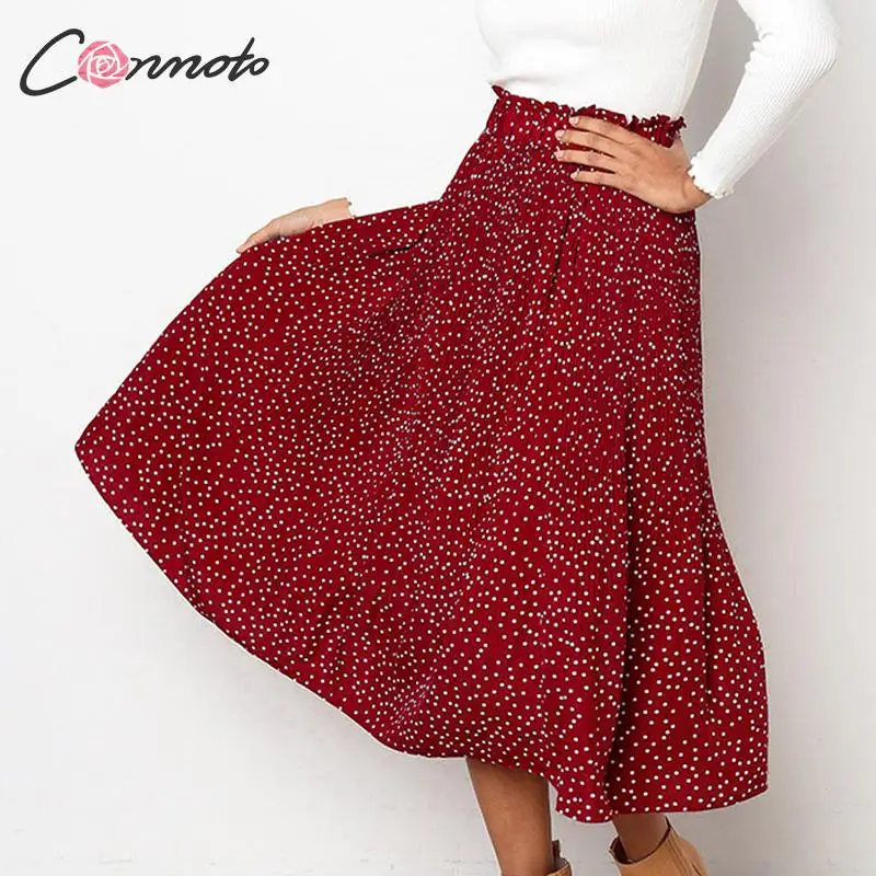 opción si Asombro Conmoto polka dot alta cintura faldas largas mujeres vintage Otoño Invierno  2019 Falda plisada 6 colores casual rojo señoras falda - AliExpress Ropa de  mujer