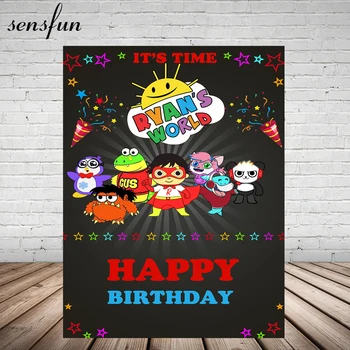

Sensfun Ryan's World Black Wall Kids Birthday Party Backdrop Doll Birthday Baby Shower Photography Background Banner Photo Booth