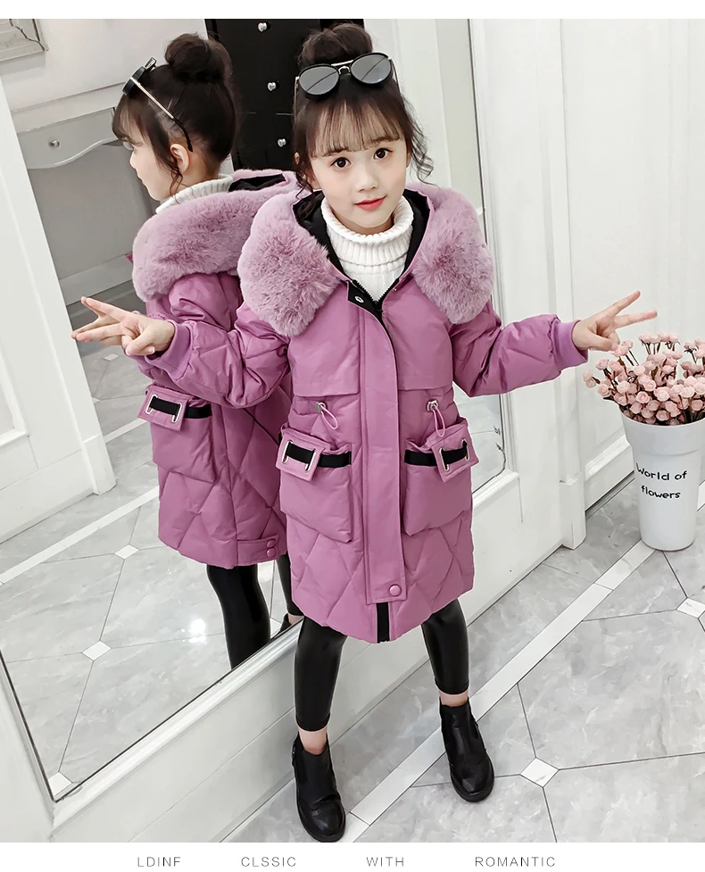 Детская зимняя куртка для девочек, новинка года, детская зимняя куртка, утолщенная теплая парка, зимний комбинезон с капюшоном, верхняя одежда, пальто, одежда для больших девочек