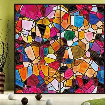 

Custom Size Frosted Window Film European Church Stained Glass Wardrobe Bathroom Glass Sticker 55cmx100cm