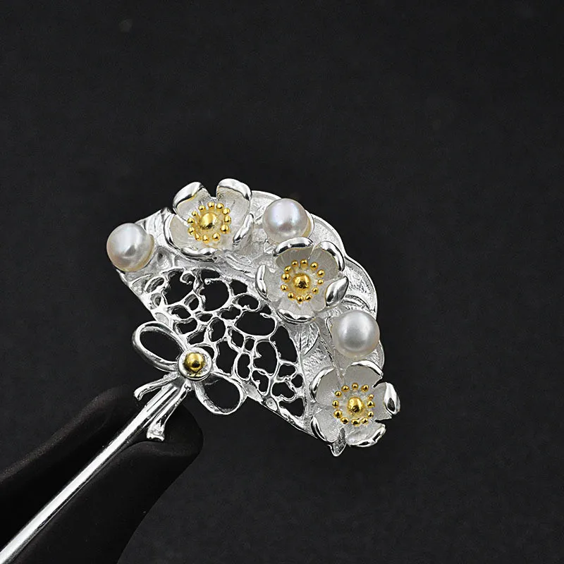 

925 Sterling Silver Cherry Pearl Hair Stick Hairpin Classical Chinese Wind Disk Hairpin To Send Girlfriend Mother Gift