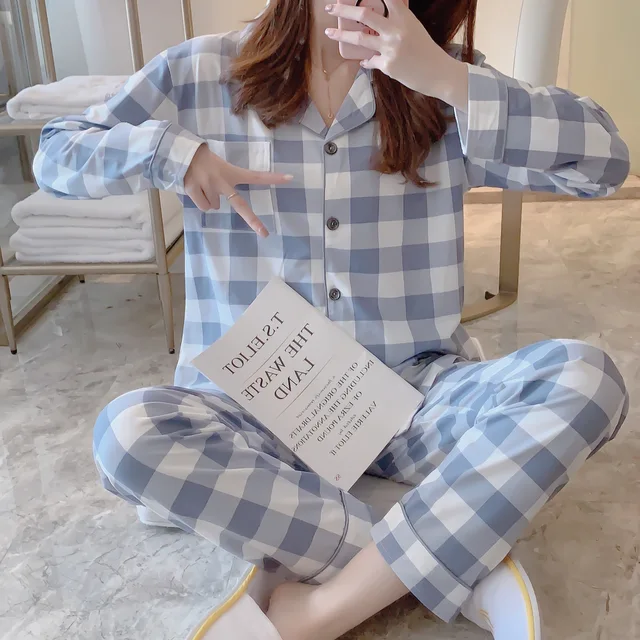 CAIYIER Autumn Winter New Sleepwear Set Women Turn-down Collar Pajamas Cute Cartoon Pattern Button Top+Pants Leisure Home Wear 908-5