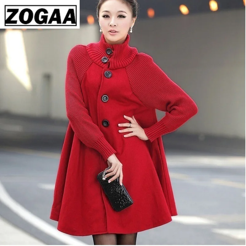 Женское шерстяное пальто ZOGAA повседневное с рукавами летучая мышь свободная
