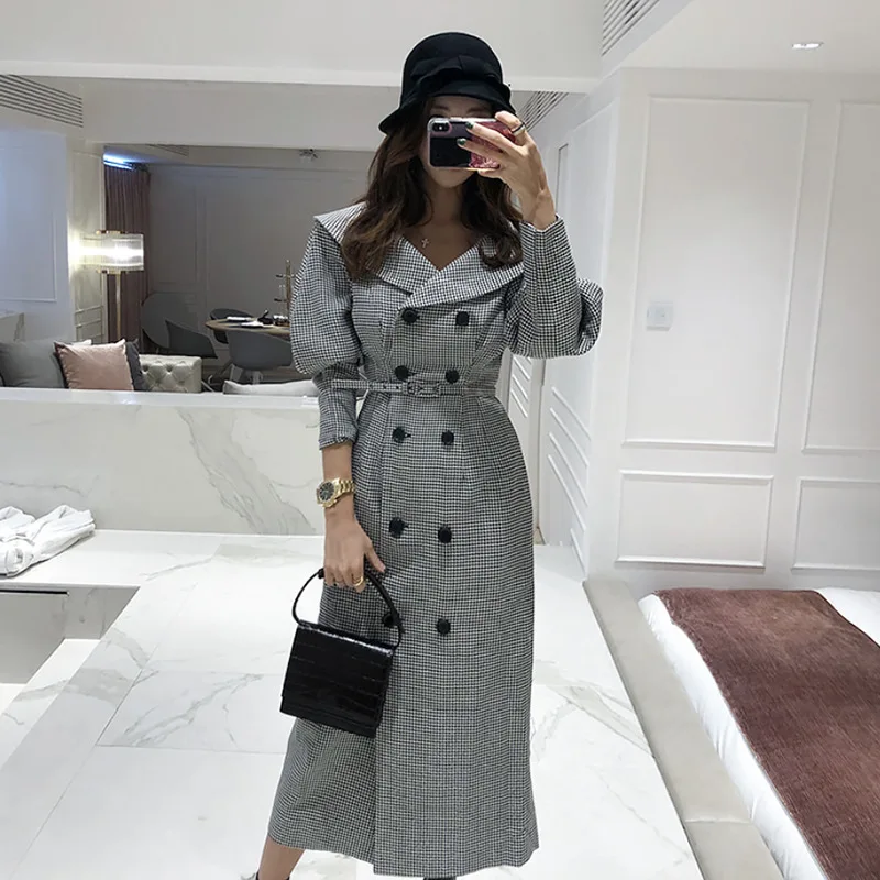 

Coat 2018 Autumn And Winter Debutante WOMEN'S Dress New Products Slim Fit Slimming Thousands of Birds Long Sleeve Overcoat