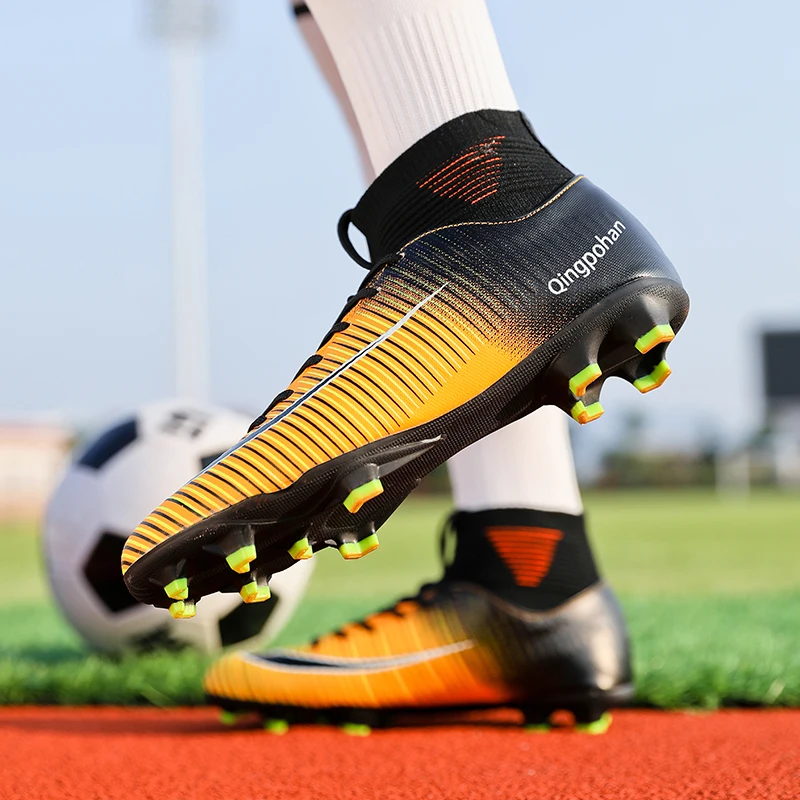 NIKEZI высокая верхняя школьная Студенческая Детская футбольная тренировочная обувь для мальчиков и девочек длинные шипы шипованная обувь для футбола кроссовки