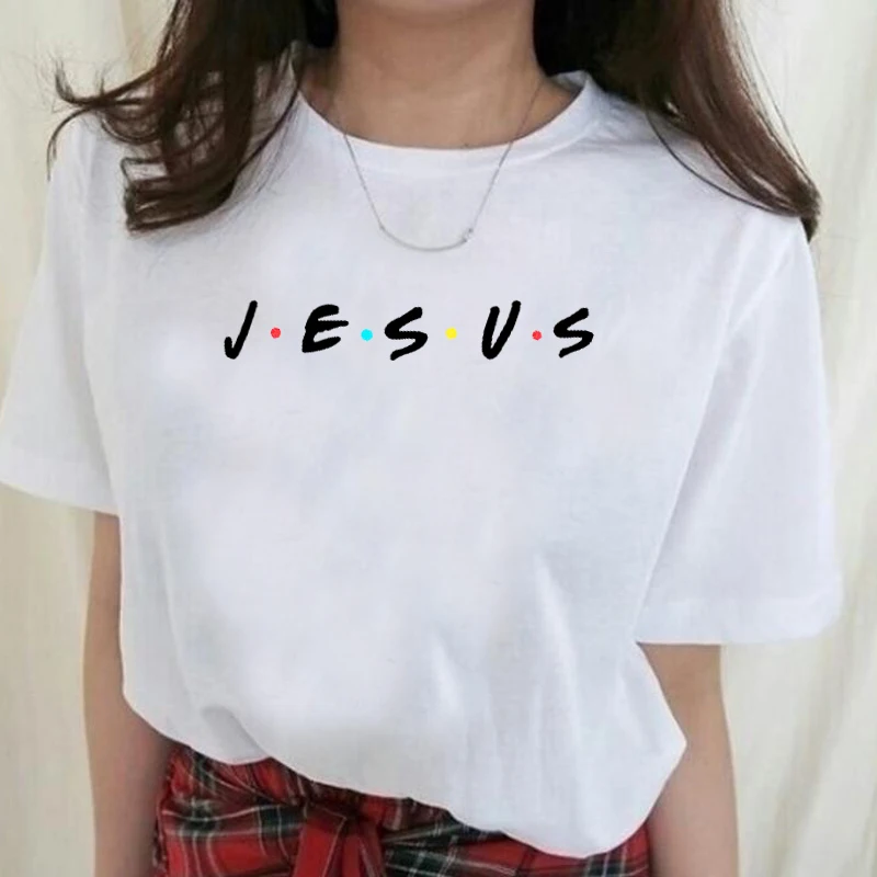 Christian Jesus Letter Print Shirts Women Fashion Friends Streetwear T-shirt Harajuku Funny TV Shows Tees Cotton Tops Drop Ship | Женская
