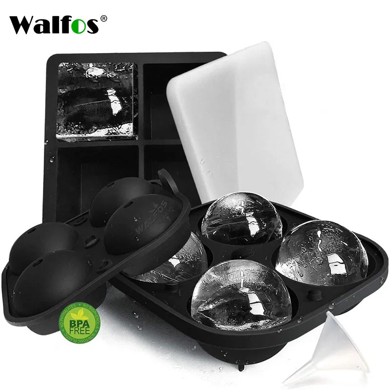 

Силиконовые подносы для льда Walfos, набор из 2 больших шариков и больших квадратных форм для льда с воронкой, легко снимаются