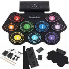 Электронный рулонный силиконовый барабан, 9 прокладок, двойные колонки, стерео, Электрический барабанный комплект с поддержкой USB, с палочками и педалями для поддержки Электронный рулонный силиконовый барабан, 9 прокладок, двойные колонки, стерео, Электрический барабанный комплект с поддержкой USB, с палочками и педалями для поддержки