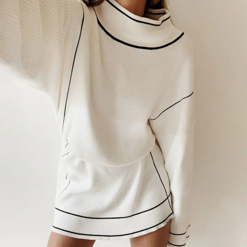11,11, белое платье-свитер в уличном стиле, с высоким воротом, свободное, с длинным рукавом, вязаное, повседневное, женское, с поясом, короткое, осеннее платье