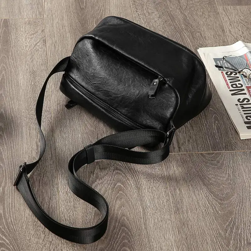 

Simple slung bag shoulder bag men 2019 new summer fashion PU bags Joker trendy student small backpack