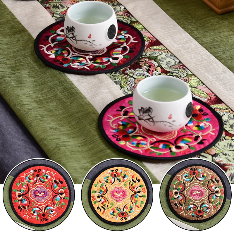 1PC,Teacup Mat,Coaster,Embroidered,Table Decoration,Cloth Coasters