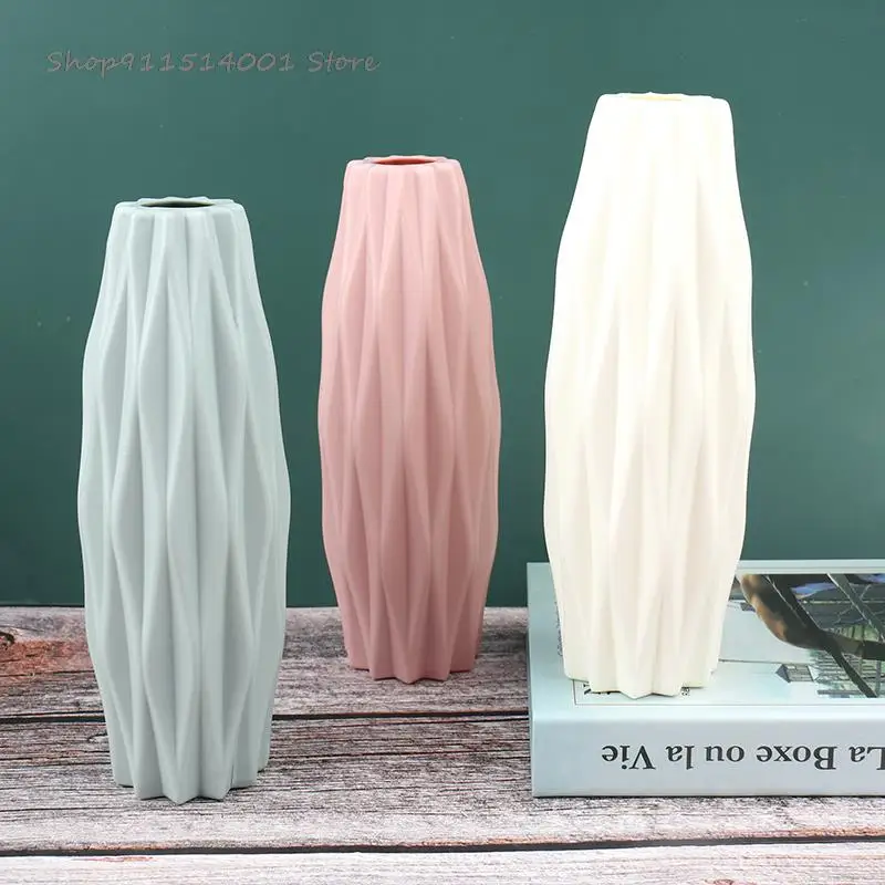 New Hot Sale Flower Vase White Imitation Ceramic Modern Decor Flower Pot Decoration Home Plastic Vase Wholesale