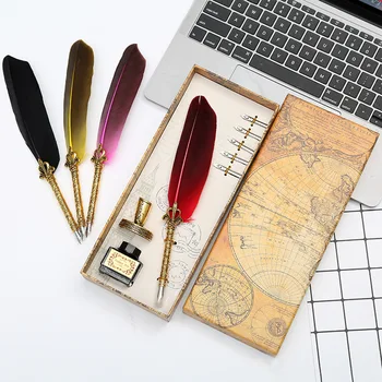 

2020 British retro handmade feather pen set gift box stainless steel dip pen student