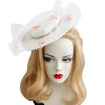 

Women European Style Fascinator Pillbox Hat Gird Mesh Mini Bowknot Glitter Gold Ribbon Banquet Wedding Veil Hair Clip Photo Prop