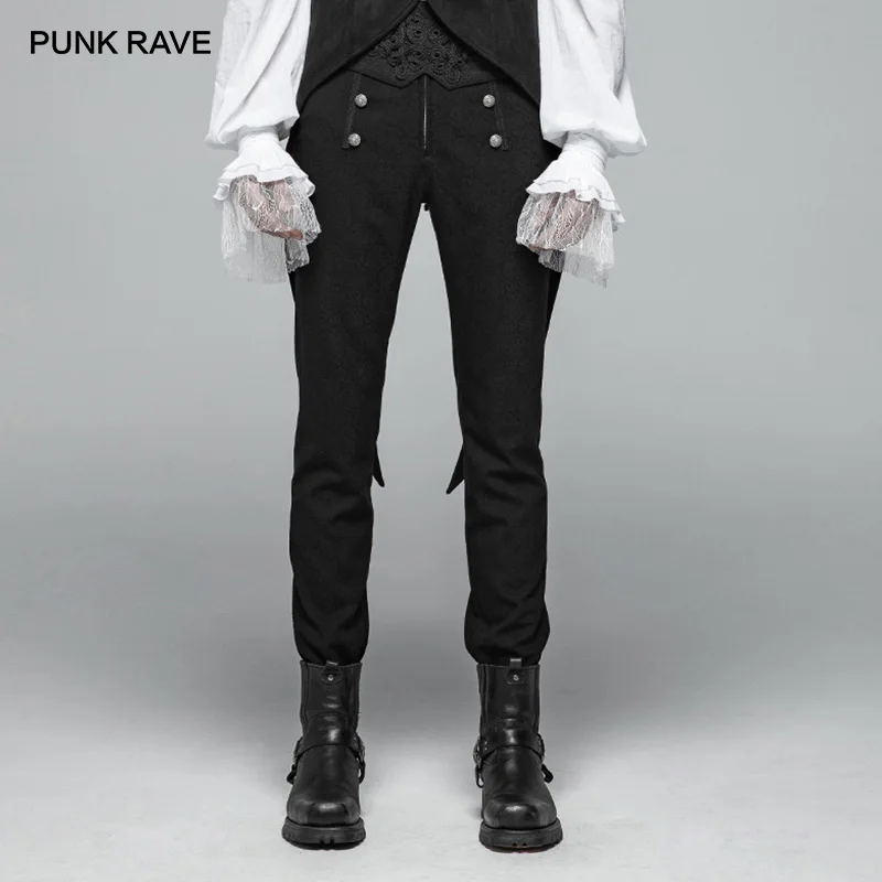 

PUNK RAVE Mens Gothic Pants Buttons Decoration Party Casual High Quality Military Visual Kei Stage Performance Personality Pants