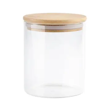 

1pc 450ml Glass Jar Sealed Jar Storage Pot Food Container With Bamboo Cover High Borosilicate Transparent Glass Jar For Storage