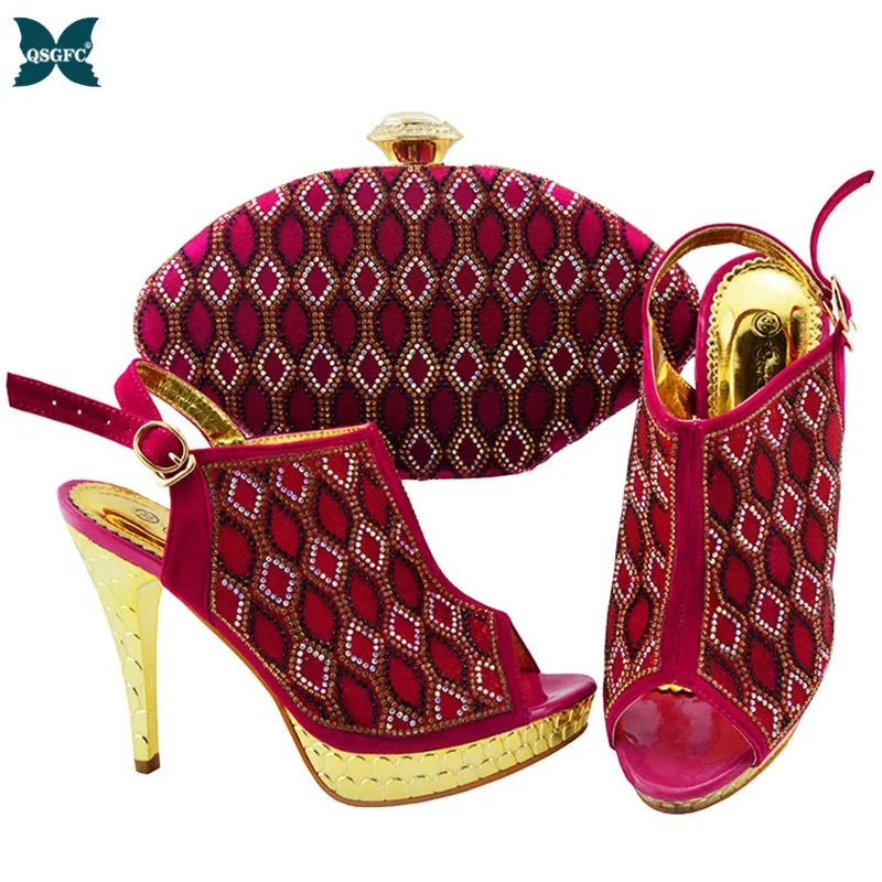 

Italian design Style New Arrival Nigerian Women Party Shoe Matching Bag Set New come Ladies Shoe and Bag Set in Fuchsia Color