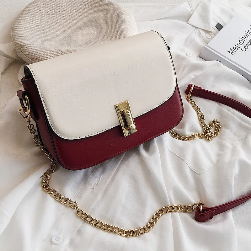 

WOMEN'S Bag 2019 New Style Fashion Spring Contrast Color Square Sling Bag Simple Shoulder Bag with Chain Bags