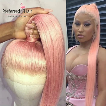 

Preferred Pink Human Hair Wig For Black Women Ombre Transparent Lace Wigs Brazilian Pre Plucked 13X4 Lace Front Human Hair Wigs