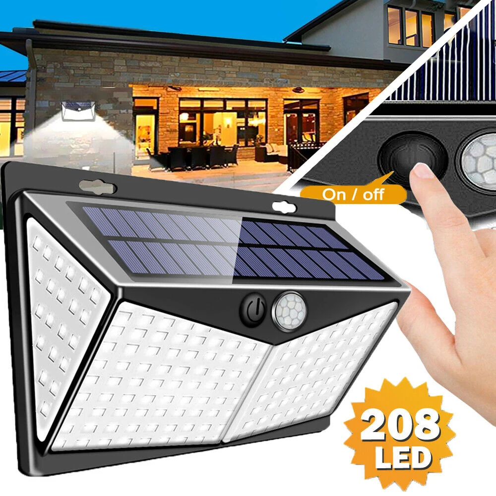 2Pcs 4pcs 208 LED Solar Power Wall Lights PIR Motion Sensor Garden Security Lamp 