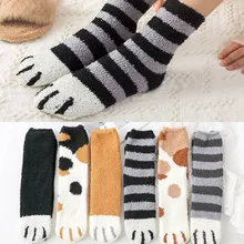 Милые носки из кораллового флиса; женские носки без пятки; Зимние Носки с рисунком когтей; Плюшевые плотные теплые носки для сна; женские носки