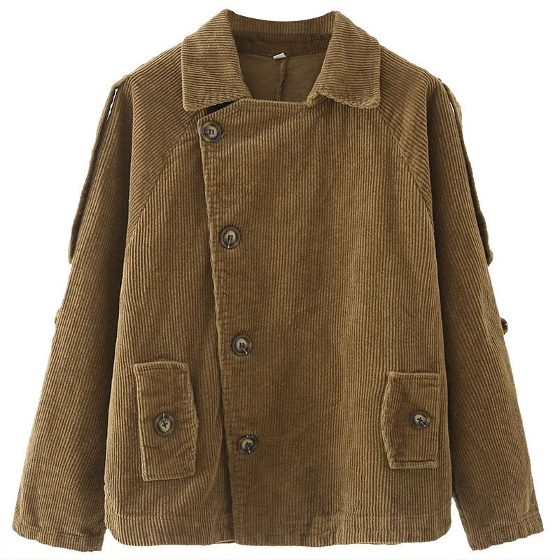 

Zoulv Autumn and Winter 2020 Buttons Irregular Personality Niche Design Warm Brown Retro Corduroy Short Coat Women