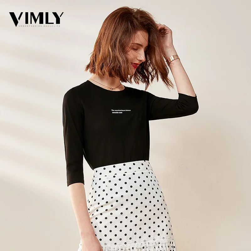 Vimly Женская Повседневная хлопковая Базовая футболка Женские однотонные футболки