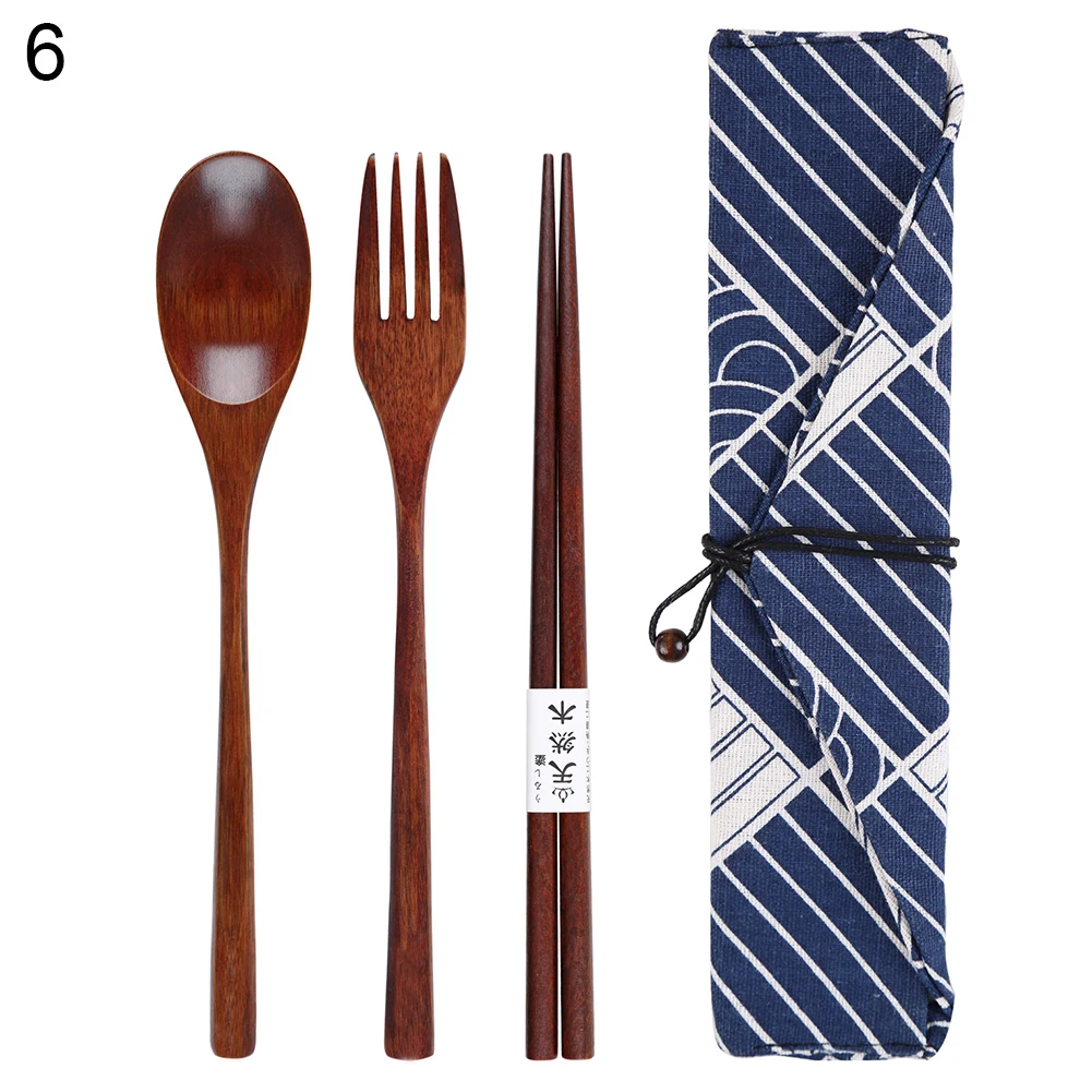 Японский стиль столовая посуда набор портативная деревянная Ложка Вилка палочки для еды набор походная кухонная посуда набор длинная Ложка деревянная посуда