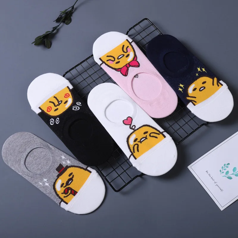 Корейский животных Gudetama Носки новинка вина женские хлопковые арт короткие носки