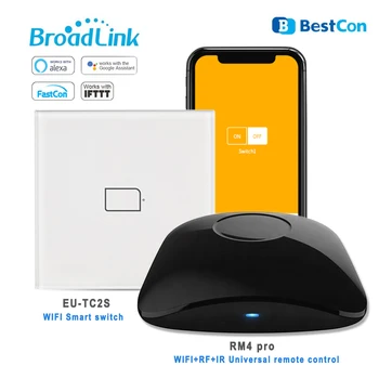 

Broadlink EU-TC2S 1/2 Gang 433MHZ Wall Touch Panel Light WIFI Switch Works with RM4 pro For Smart Home System