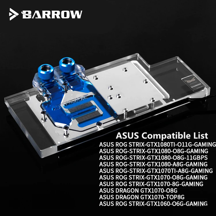 Блок для воды Barrow GPU ASUS GTX 1080TI/1080/1070/1060 с полным покрытием ROG LRC RGB lighting BS ASS1080T PA|gpu water