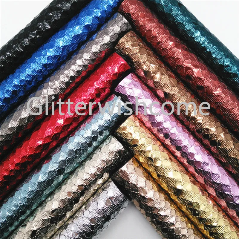 Glitterwishcome 21X29 см A4 Размер металлик синтетическая кожа, трещина змея, леопард искусственный из искусственной кожи Ткань Винил для бантов, GM586A