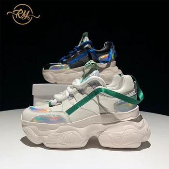 

RY-RELAA women sneakers 2020 fashion Genuine Leather wedges shoes for women ins style white sneakers platform casual shoes women