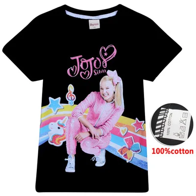 JOJO SIWA/хлопковая летняя футболка с короткими рукавами для девочек, детская футболка для девочек-младенцев подростковые топы, детская одежда топы для девочек черного цвета